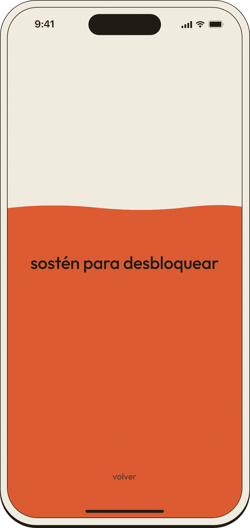 La pantalla de desbloqueo de Buendía llenándose de naranjo mientras se sostiene el dedo.